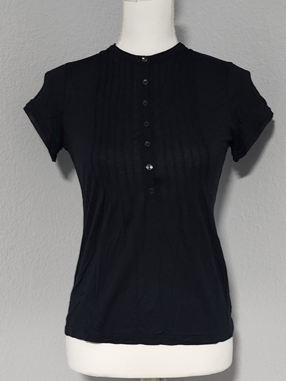 Vintage Y2K The Limited Black Short Sleeve Half Button Up Blouse Womens Small